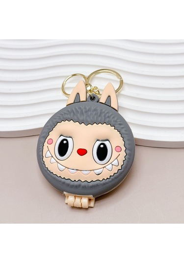 Labubu Çok İşlevli Anahtarlık Dekoratif Sevimli Kızlar İçin Taşınabilir Mini Ayna Gri