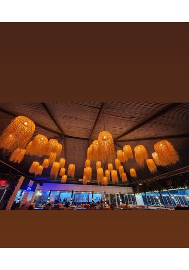 Hasır Doğal Saçaklı 28 Cm Dekoratif Rafya Avize Sarı