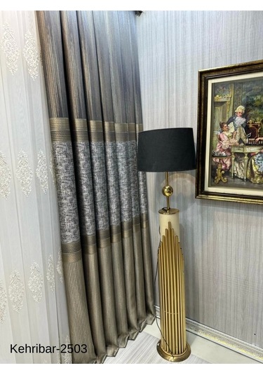 Nivemeshome Kehribar Ft614162 Toprak V-2503 Pano Fon Perde 1/3 Sık Pileli Perde Apm Toprak