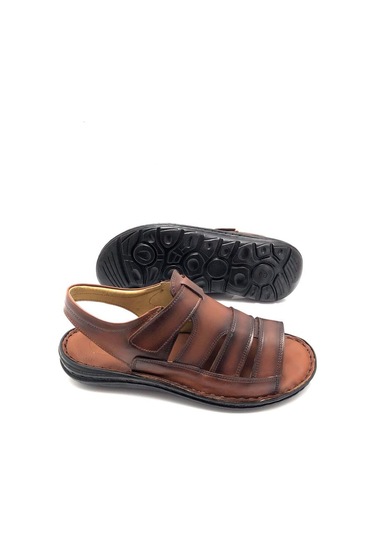 Umut Tam Ortopedik Hafif Hakiki Deri Taba Erkek Sandalet Taba