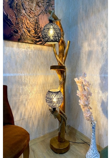 ArtAğaçTasarım Ağaç Lambader Doğal Kütük Köşe Aydınlatma Ahşap Amasya Serisi