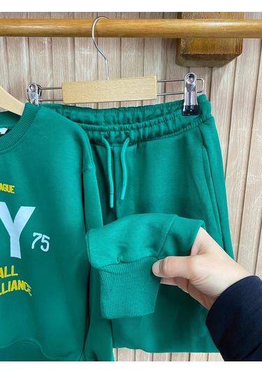 Aysbebe Snook Sloganlı Çocuk Eşofman Takım Unısex Yeşil