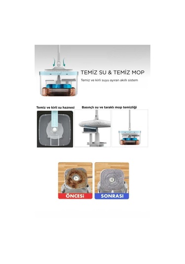 Torima Tmp-02 Temiz Kirli Suyu Ayıran Otomatik Temizlik Seti 3 + Extra Mop Bezli Paspas