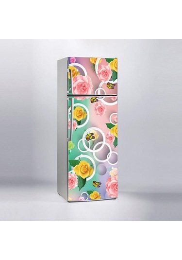 Buzdolabı Sticker Kaplama Dolap Kaplama Etiketi Sarı Çiçek Kelebek