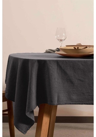 Vivamaison Yıkanmış Pamuk Keten Antrasit Renk Masa Örtüsü