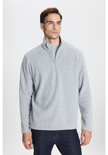 2'li Paket Standart Fit Bato Yaka Soğuk Geçirmez Sweatshirt Polar Gri Melanj - Siyah