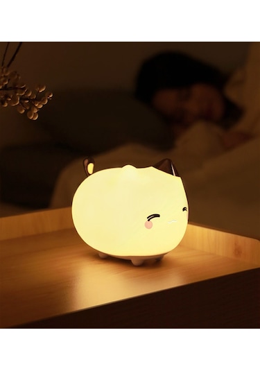 Baseus Cute Series Silikon Sevimli Kitty Karikatür Gece Lambası Beyaz