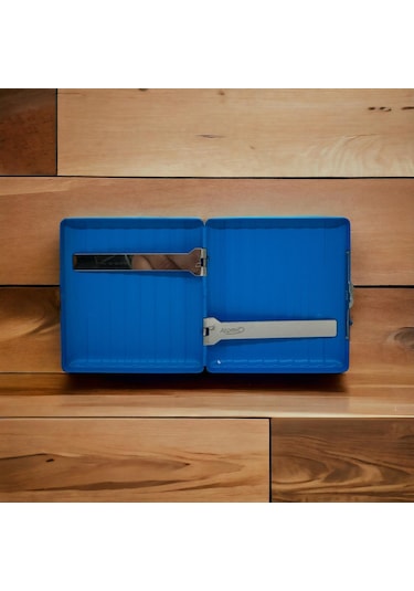 Bavul Desen Metal Kısa Sigara Tabakası 18li Mavi