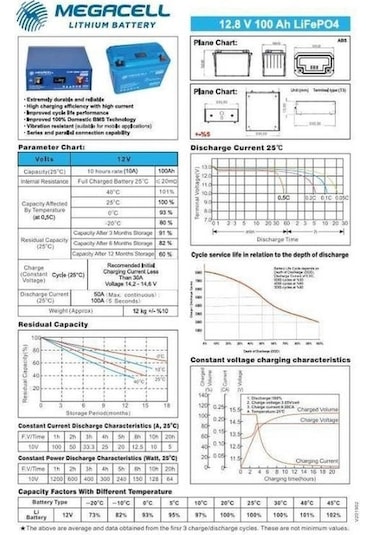 Megacell 12.8 V 100 Ah Lifepo4 Lityum Demir Fosfat Akü