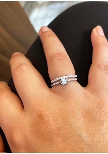 Kadın Tektaş Model İkili Gümüş Yüzük