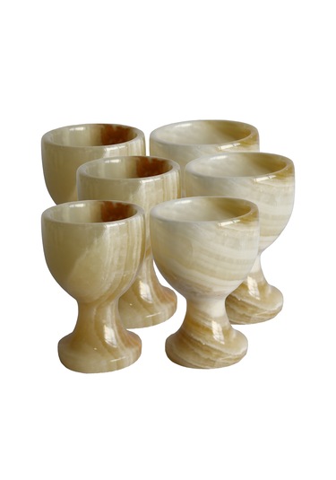 Bal Oniks Doğal Taş Yumurta Kadehi Seti El Yapımı Dekoratif 2 Li / 6 Lı Takım, Şık Ev Aksesuarı Bej