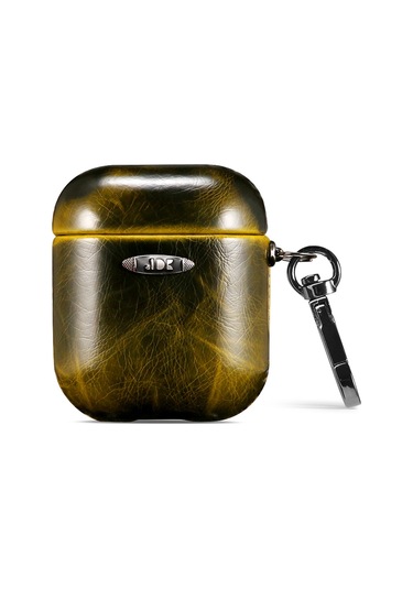 Yağ Balmumu Deri Doku Kulaklık Koruyucu Kılıf Airpods Uyumlu 1/2 Sarı İçin Asmak Toka İle Sarı