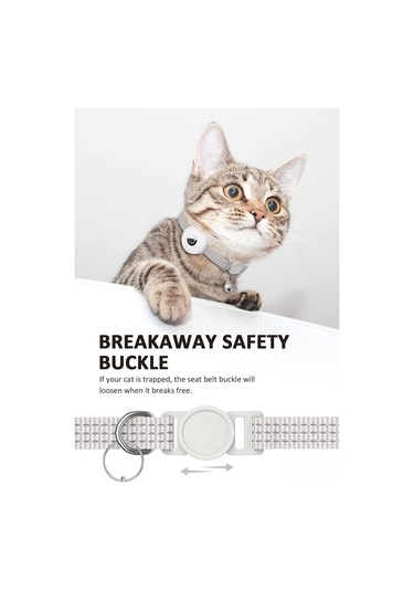 Geeroyoo Kedi İzleyici Airtag Kordonu Silikon Kılıf, Yansıtıcı Işıklı, Güvenli Kilitli, Ayarlanabilir Nylon Tasarım Beyaz