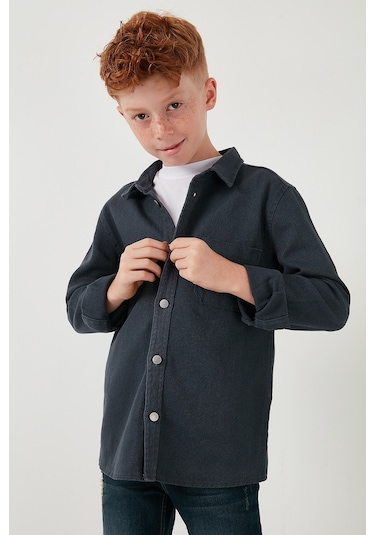Lela Pamuklu Tek Cepli Düz Yaka Erkek Çocuk Gömlek Cf24W129140G Antrasit