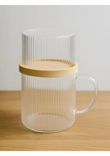 Bambu Kapaklı Sunum Seti Sunum Fanuslu Cam Kupa 300 Ml Şeffaf