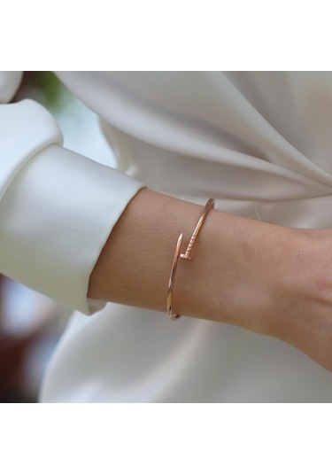 Çivi Rose Gold Gümüş Kelepçe Gümüş