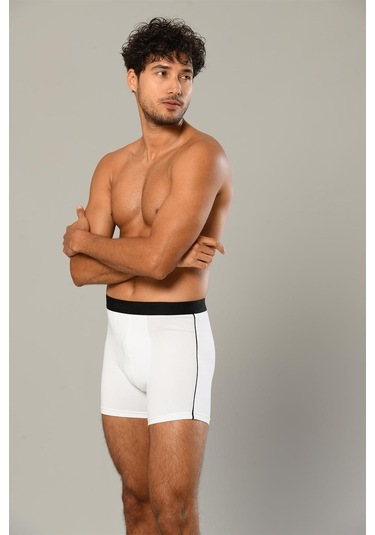 Erdem Beyaz Pamuk Elastan Uzun Boxer 1417 Beyaz