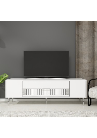 Pencap Tv Sehpası Tv Ünitesi 150 Cm Beyaz Gümüş