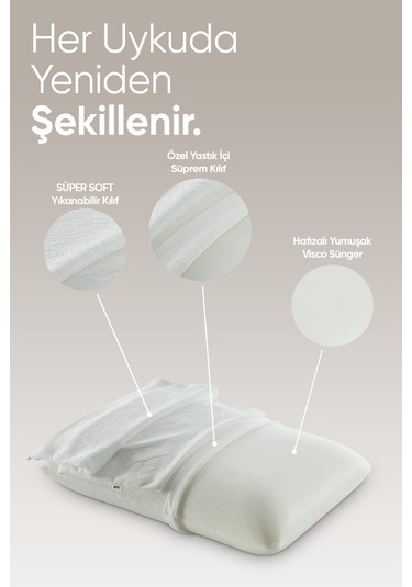 Ortopedik Visco Uyku Yastığı - Ortopedik Yastık - Süper Soft Tombul Visco Yastık Beyaz