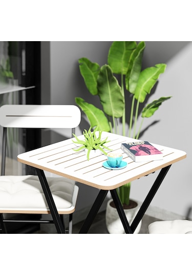 Bistro Takım Minderli Bahçe Masa Sandalye Beyaz 1403 Beyaz