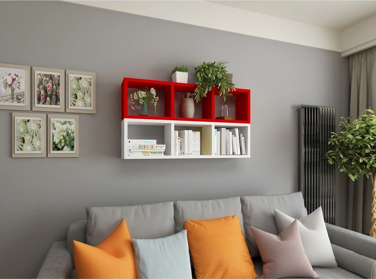Kitaplık Duvar Rafı Mobilya Ikili Renkli Takım Kırmızı Beyaz Kırmızı-beyaz