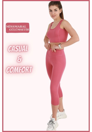 Diz Altı Kapri Tayt Gül Kurusu Yüksek Bel Toparlayıcı Dar Paça Karyoka Dikiş Detaylı Capri 1020 Gül Kurusu