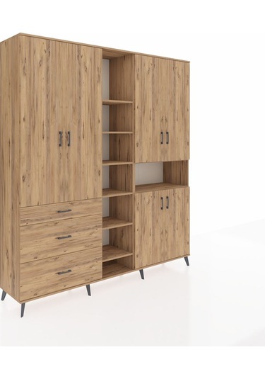 Hyperion Dolap 13 Raflı 3 Çekmeceli 6 Kapaklı 220x44x243 Çam-çam/çam Atlas Çam/atlas Çam