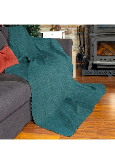 Jakarlı Şönil Koltuk Örtüsü Kanepe Örtüsü Koltuk Şalı 110x175 2 Ad. Kaymaz Turkuaz Turkuaz