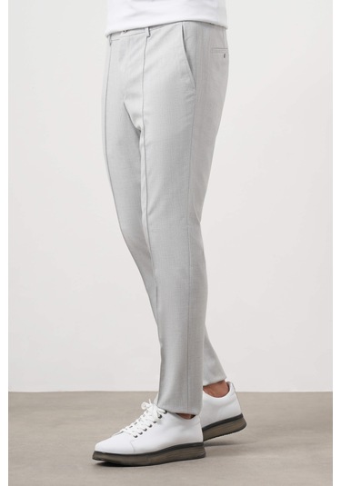 Morven Erkek Gri Poliviskon Trend Düz Slim Fit Nervürlü Lastikli Pantolon Gri