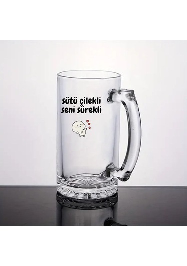 Sütü Çilekli Seni Sürekli Tasarımlı Arjantin Bira Bardağı Kulplu Bardak
