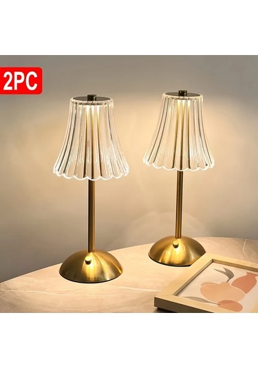 Besthome1 2 Adet Şarjlı Dokunmatik Masa Lambası Altın Renk Yatak Odası Oturma Odası Aydınlatma Altın