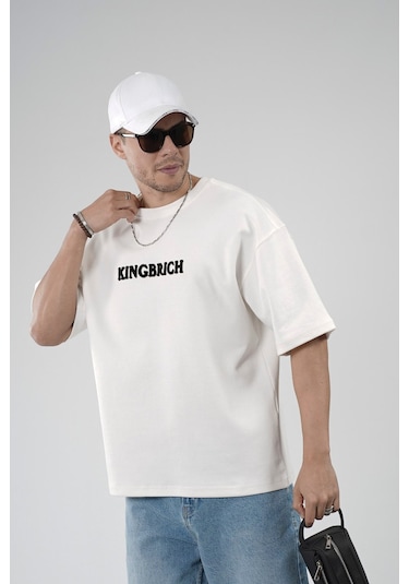 King-Brich Oversize Kalıp Kingbrich Baskılı Tişört Ekru