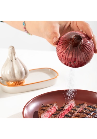 Porsima Mıo-036 Soğan Sarımsak Motifli 2li Standlı Tuzluk Biberlik Seti Çok Renkli