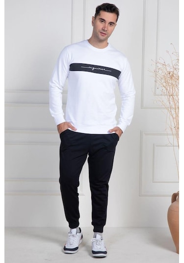 Mecit Pijama Mecit 2976 Beyaz İki İp Örme Spor Model Erkek Pijama Takımı Beyaz