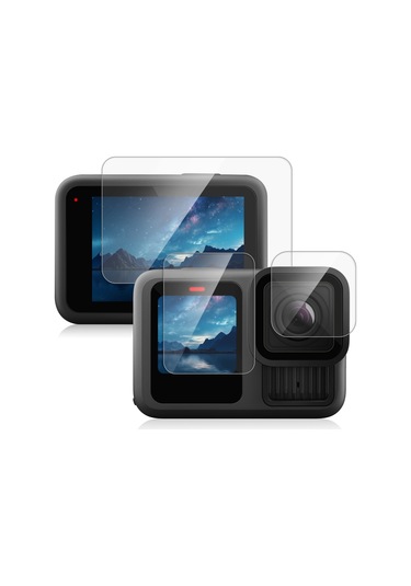 Gopro Hero13 Siyah Puluz 3'ü 1 Arada Lens Ve Ön Arka Ekran 9h 2.5d Temperli Cam Filmi Şeffaf İçin