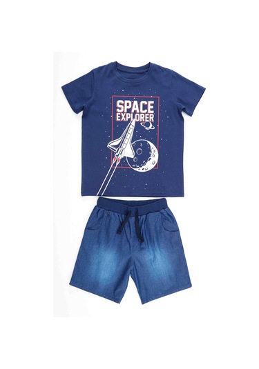 Denokids Mshb&g Space Explorer Erkek Çocuk Tshirt Denim Şort Takım Çok Renkli