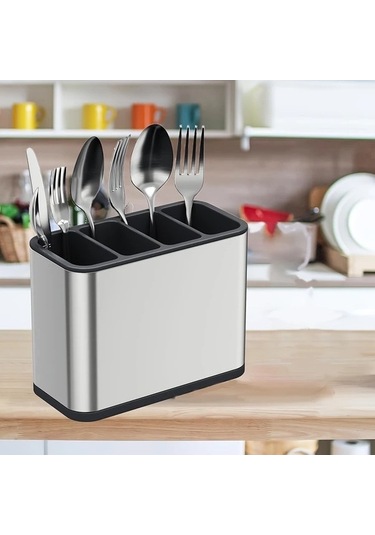 Trendooze Gaojunshop01 1 Paslanmaz Çelik Çatal Bıçak Kutusu, 4 Bölme, Gümüş Renk Gümüş