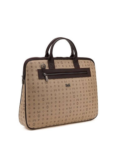 Bilik Deri Monogram Açık Vizon/kahve Unisex Laptop & Evrak Çantas Vizon - Kahverengi