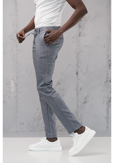 Notra Beli Lastikli Ve İplikli Slimfit Pamuklu Jogger Pantolon Mavi