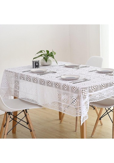 Beyaz Retro Pastoral Delikli Saf Pamuk Keten Oval Masa Örtüsü Masa Örtüsü Ekose Dantel Basit Yuvarlak Masa Örtüleri Arka Plan Bezi