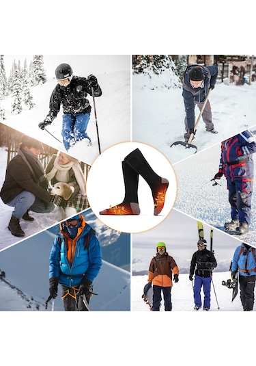 Gajeena Siyah Elektrikli Isıtıcı Çoraplar, Karbon Fiber Isıtma, Sabit 50 C, Dış Etkinlikler İçin, Power Bank İle Kullanıma Uygun, Erkek/kadın Siyah