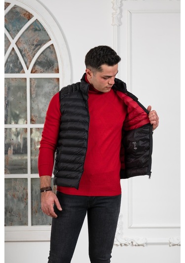 Slimfit Dik Yaka Fermuar Kapamalı Erkek Kapitone Yelek 001