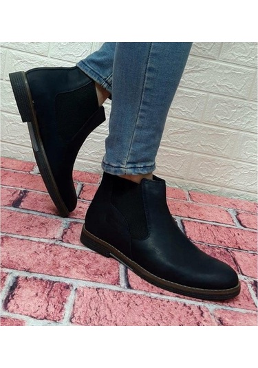 Voyager 3502 Lacivert Hakiki Deri Bilekte Lastikli Erkek Bot