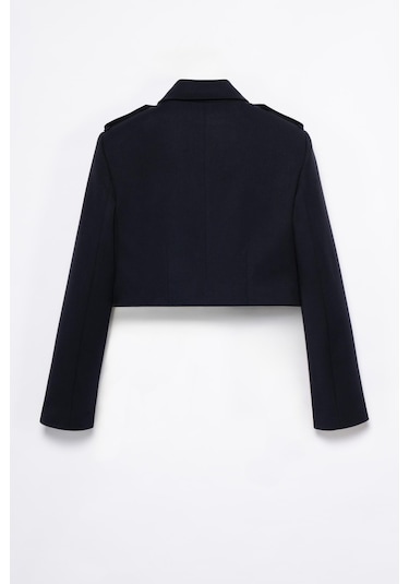 Kadın Lacivert Apolet Detaylı Crop Blazer Lacivert
