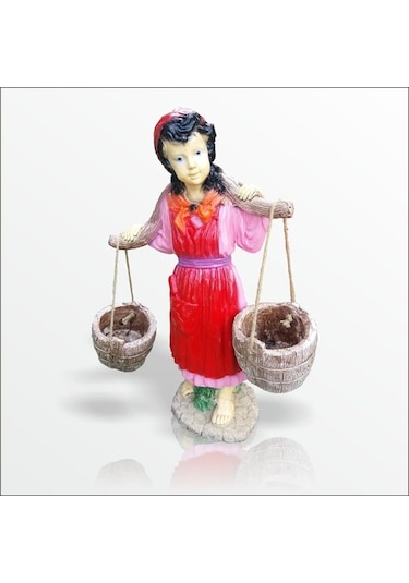 Saksılı Sepetli Yoğurtçu Testili Kız 70 Cm Ev Ve Bahçe Heykeli