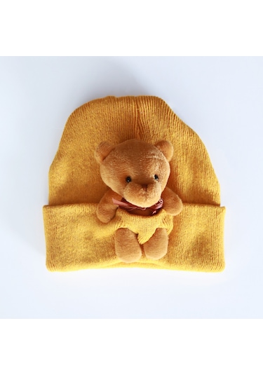 Bidigago Peluş Ayıcıklı Renkli Çocuk Bere Hardal