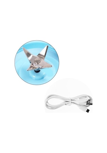 Portatif Taşınabilir Usb Şarjlı Mikser El Blender Mavi 380 ML