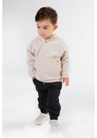 Erkek Çocuk Kapşonlu Selanik-gabardin Kumaş Alt Üst Takım Gri