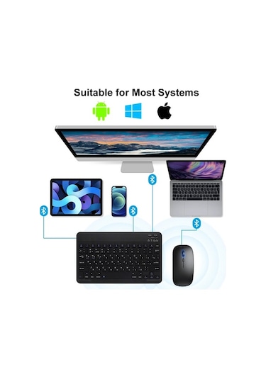 Willowhaven Bluetooth Kablosuz Klavye Fare Android Ios Samsung Xiaomi Tablet İçin İpad Uyumlu Air Sky Blue Keyboard Korean Language