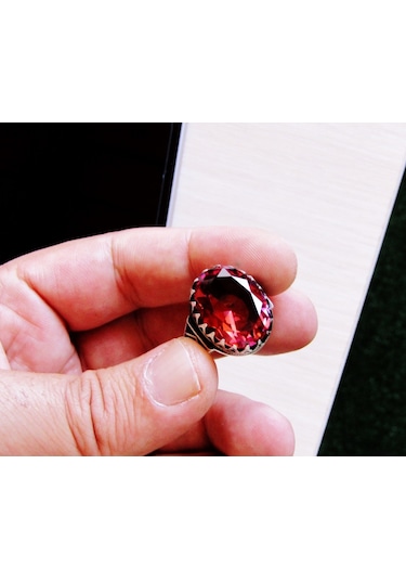 Zultanit Oval Büyük Taşlı Gümüş Erkek Yüzük